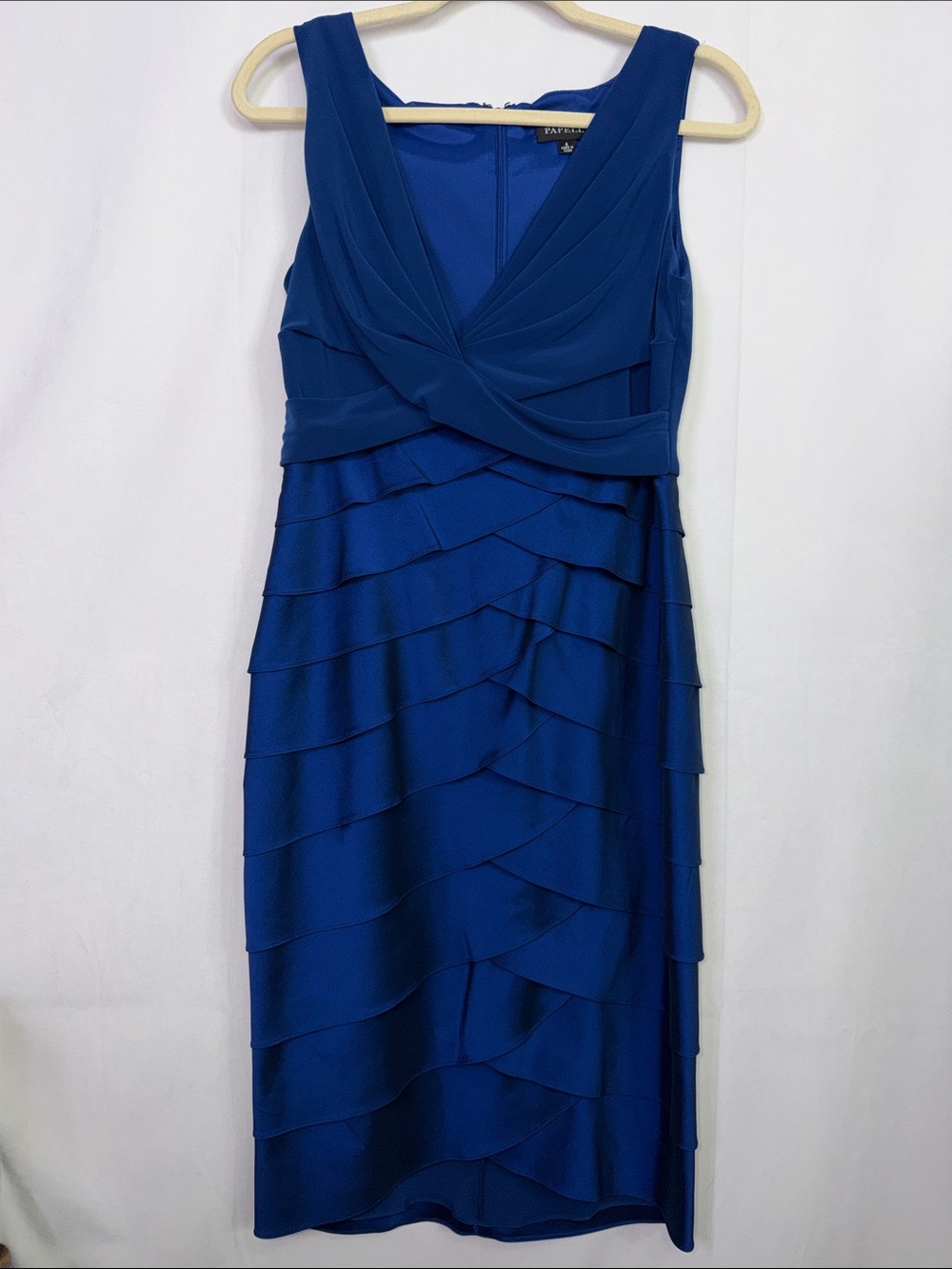 ADRIANNA PAPELL Cobalt Blue Tiered Sleeveless Cocktail Midi Dress